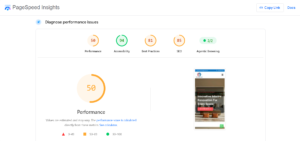 Google PageSpeed Insights score — website speed test for small business